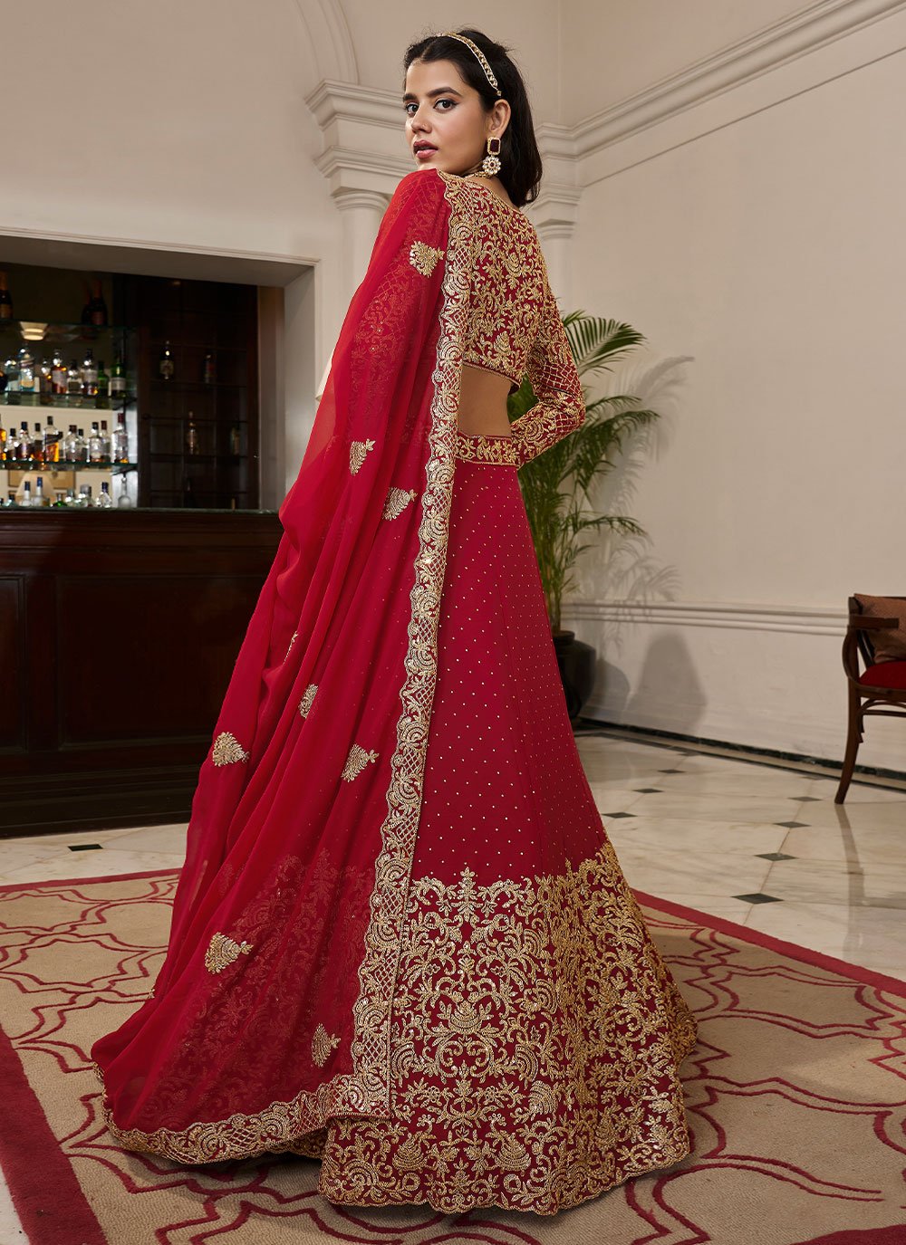 A Line Lehenga Georgette Red Dori Work Lehenga Choli