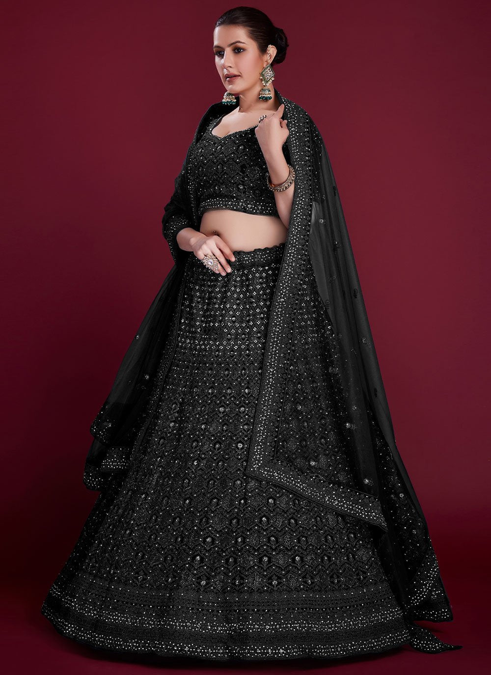 A Line Lehenga Georgette Black Dori Work Lehenga Choli