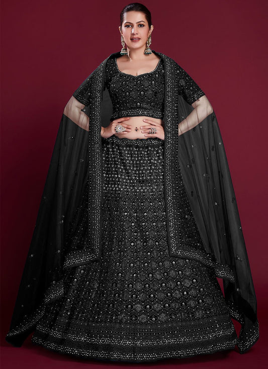 A Line Lehenga Georgette Black Dori Work Lehenga Choli