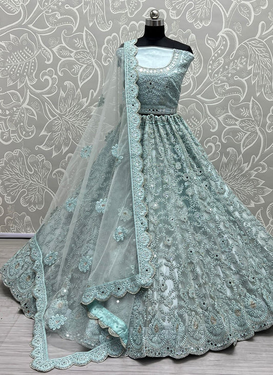 Lehenga Choli Net Aqua Blue Diamond Lehenga Choli