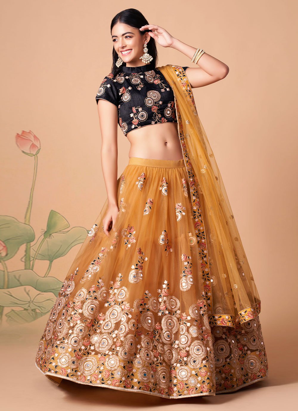 Lehenga Choli Net Orange Dori Work Lehenga Choli