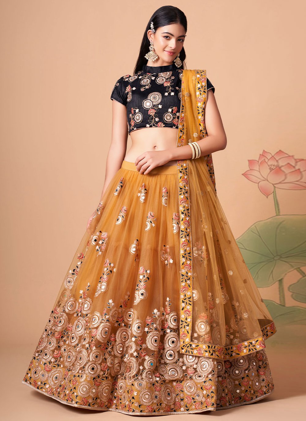 Lehenga Choli Net Orange Dori Work Lehenga Choli