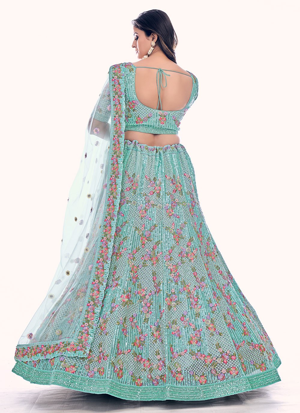 A Line Lehenga Net Sea Green Dori Work Lehenga Choli