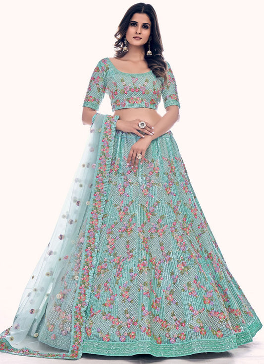 A Line Lehenga Net Sea Green Dori Work Lehenga Choli