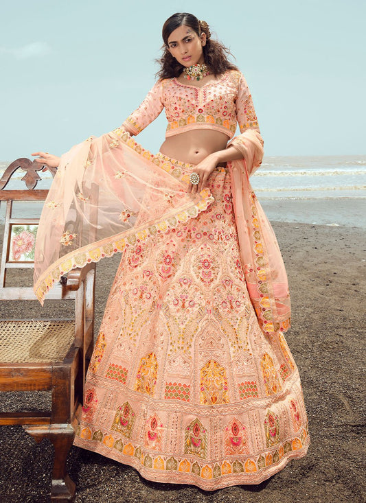 Lehenga Choli Georgette Peach Dori Work Lehenga Choli