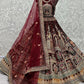 A Line Lehenga Velvet Maroon Diamond Lehenga Choli