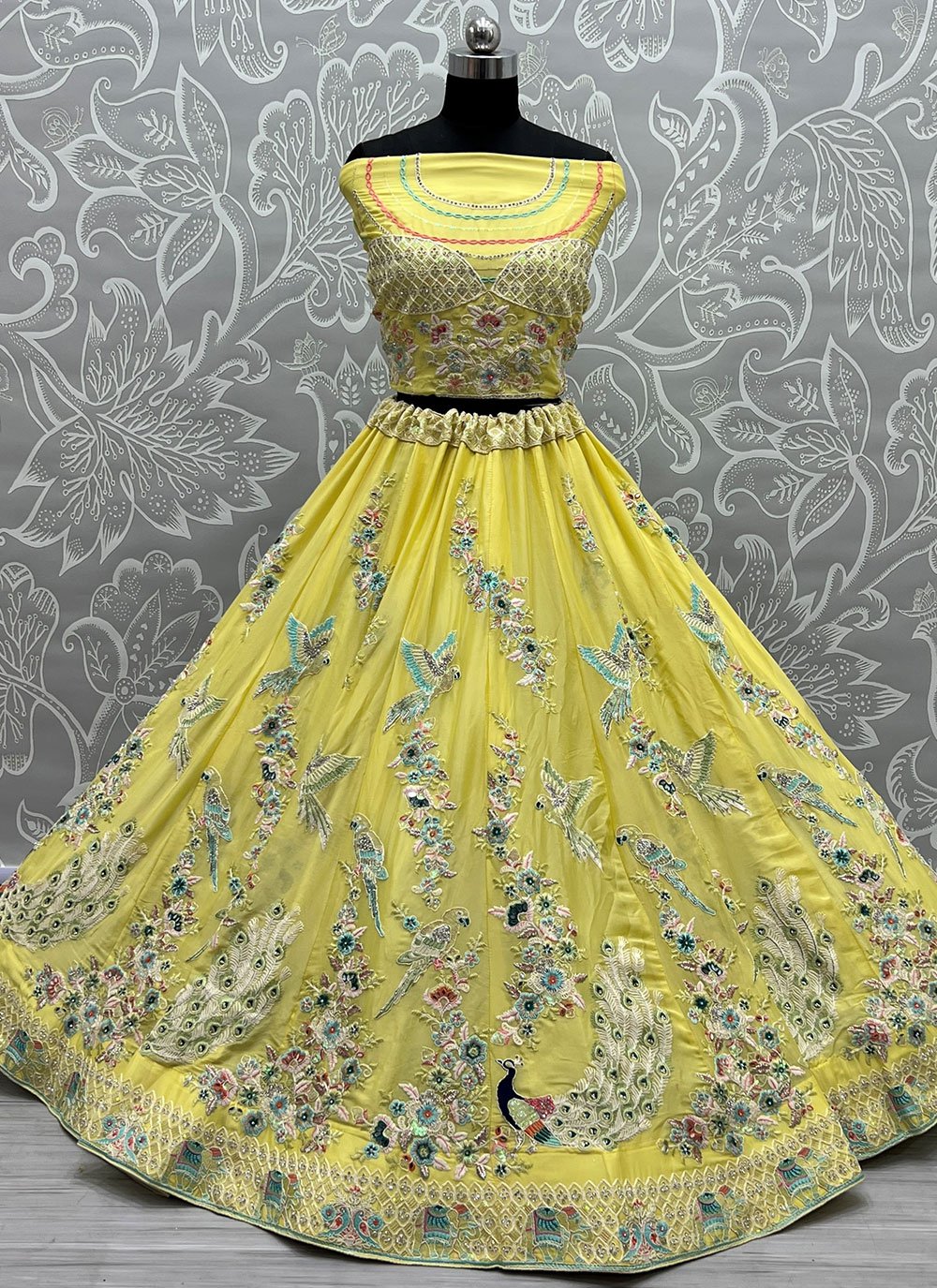 A Line Lehenga Cotton Silk Yellow Dori Work Lehenga Choli