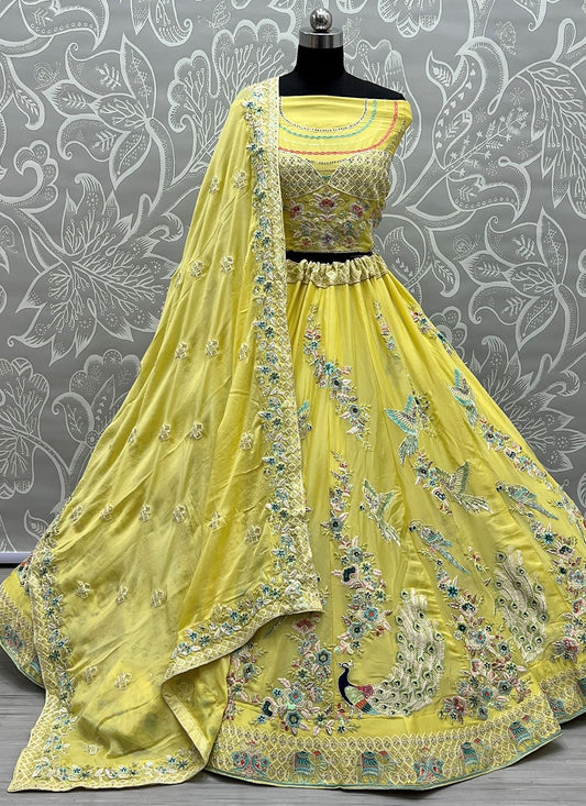 A Line Lehenga Cotton Silk Yellow Dori Work Lehenga Choli