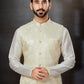 Kurta Payjama With Jacket Dupion Silk Jacquard Cream Off White Embroidered Mens