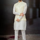 Kurta Payjama With Jacket Dupion Silk Jacquard Cream Off White Embroidered Mens