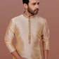 Kurta Pyjama Dupion Silk Cream Embroidered Mens