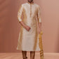 Kurta Pyjama Dupion Silk Cream Embroidered Mens