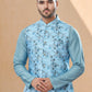 Kurta Payjama With Jacket Dupion Silk Jacquard Aqua Blue Digital Print Mens
