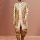 Indo Western Dupion Silk Jacquard Beige Cream Embroidered Mens