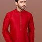 Kurta Pyjama Dupion Silk Red Embroidered Mens