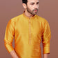 Kurta Pyjama Dupion Silk Yellow Embroidered Mens