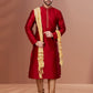 Kurta Pyjama Dupion Silk Red Embroidered Mens