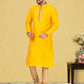 Kurta Pyjama Dupion Silk Yellow Fancy Work Mens