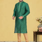 Kurta Pyjama Dupion Silk Green Fancy Work Mens