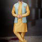 Kurta Payjama With Jacket Banarasi Jacquard Dupion Silk Aqua Blue Yellow Embroidered Mens