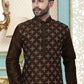 Kurta Pyjama Dupion Silk Brown Embroidered Mens