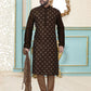 Kurta Pyjama Dupion Silk Brown Embroidered Mens