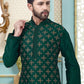 Kurta Pyjama Dupion Silk Green Embroidered Mens