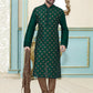 Kurta Pyjama Dupion Silk Green Embroidered Mens
