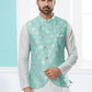 Indo Western Banarasi Silk Dupion Silk Off White Turquoise Jacquard Work Mens