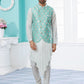 Indo Western Banarasi Silk Dupion Silk Off White Turquoise Jacquard Work Mens