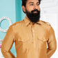 Kurta Pyjama Dupion Silk Beige Plain Mens