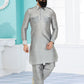 Kurta Pyjama Dupion Silk Grey Plain Mens