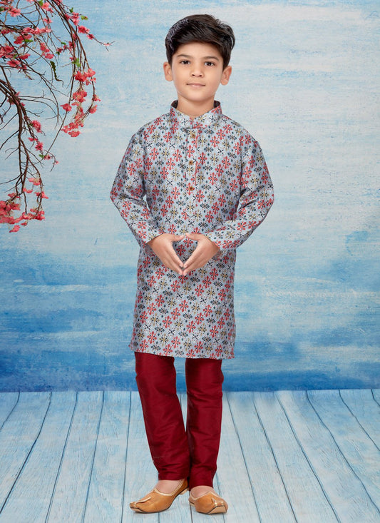 Kurta Pyjama Dupion Silk Multi Colour Print Kids