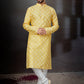 Kurta Pyjama Dupion Silk Yellow Print Mens