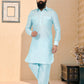 Kurta Pyjama Dupion Silk Turquoise Plain Mens