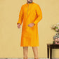 Kurta Pyjama Dupion Silk Yellow Fancy Work Mens