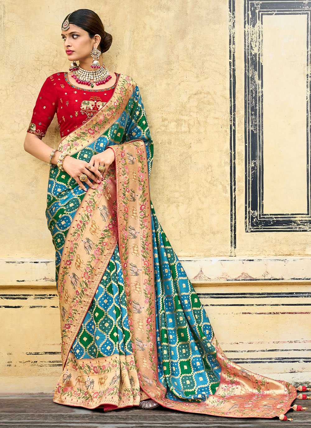 Contemporary Silk Aqua Blue Green Embroidered Saree