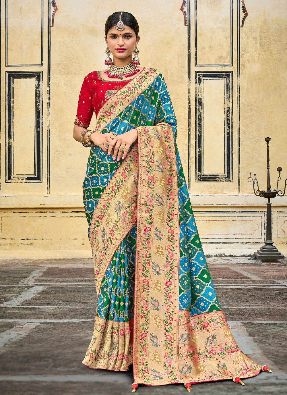 Contemporary Silk Aqua Blue Green Embroidered Saree