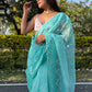 Classic Organza Aqua Blue Embroidered Saree