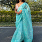 Classic Organza Aqua Blue Embroidered Saree