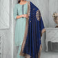 Straight Salwar Suit Chinon Aqua Blue Embroidered Salwar Kameez