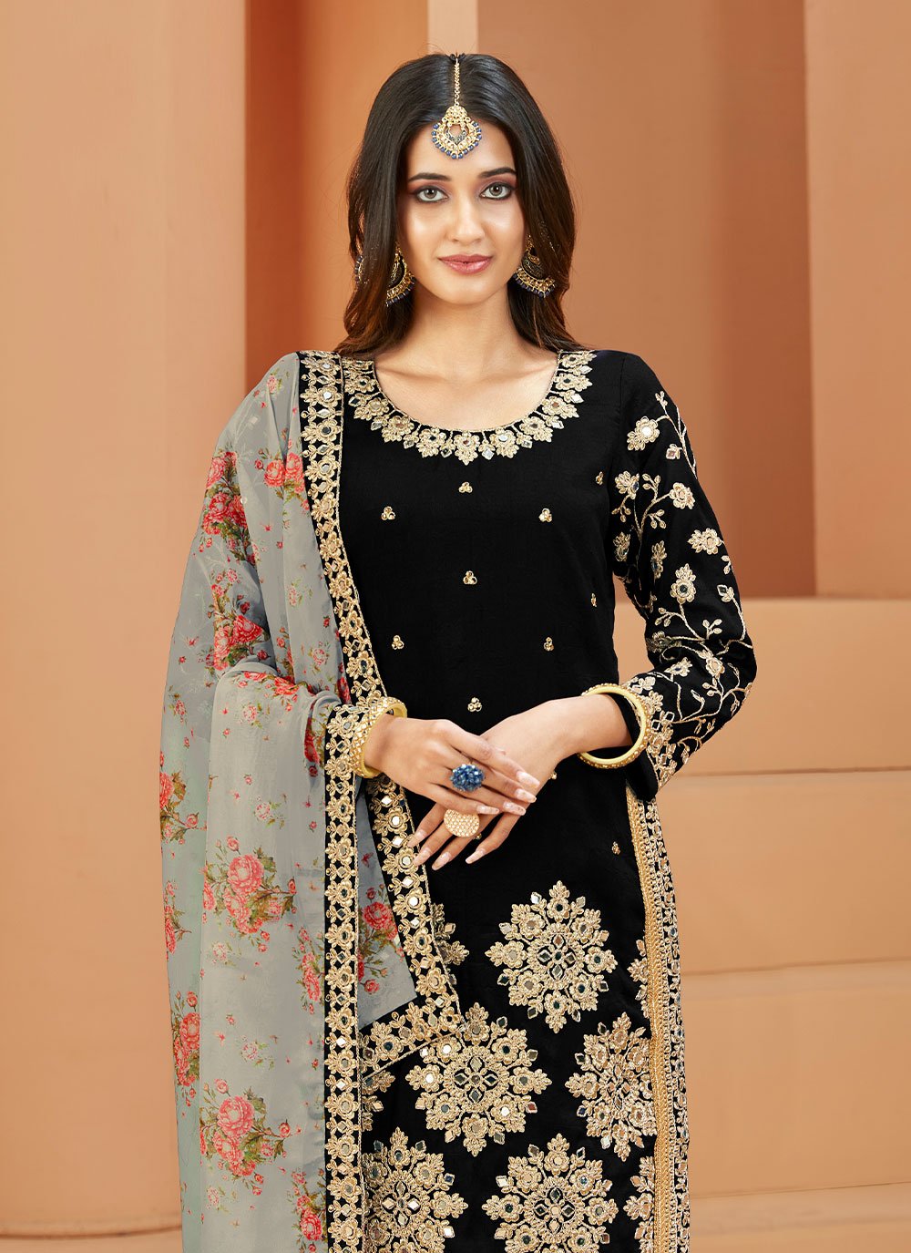 Salwar Suit Art Silk Black Embroidered Salwar Kameez