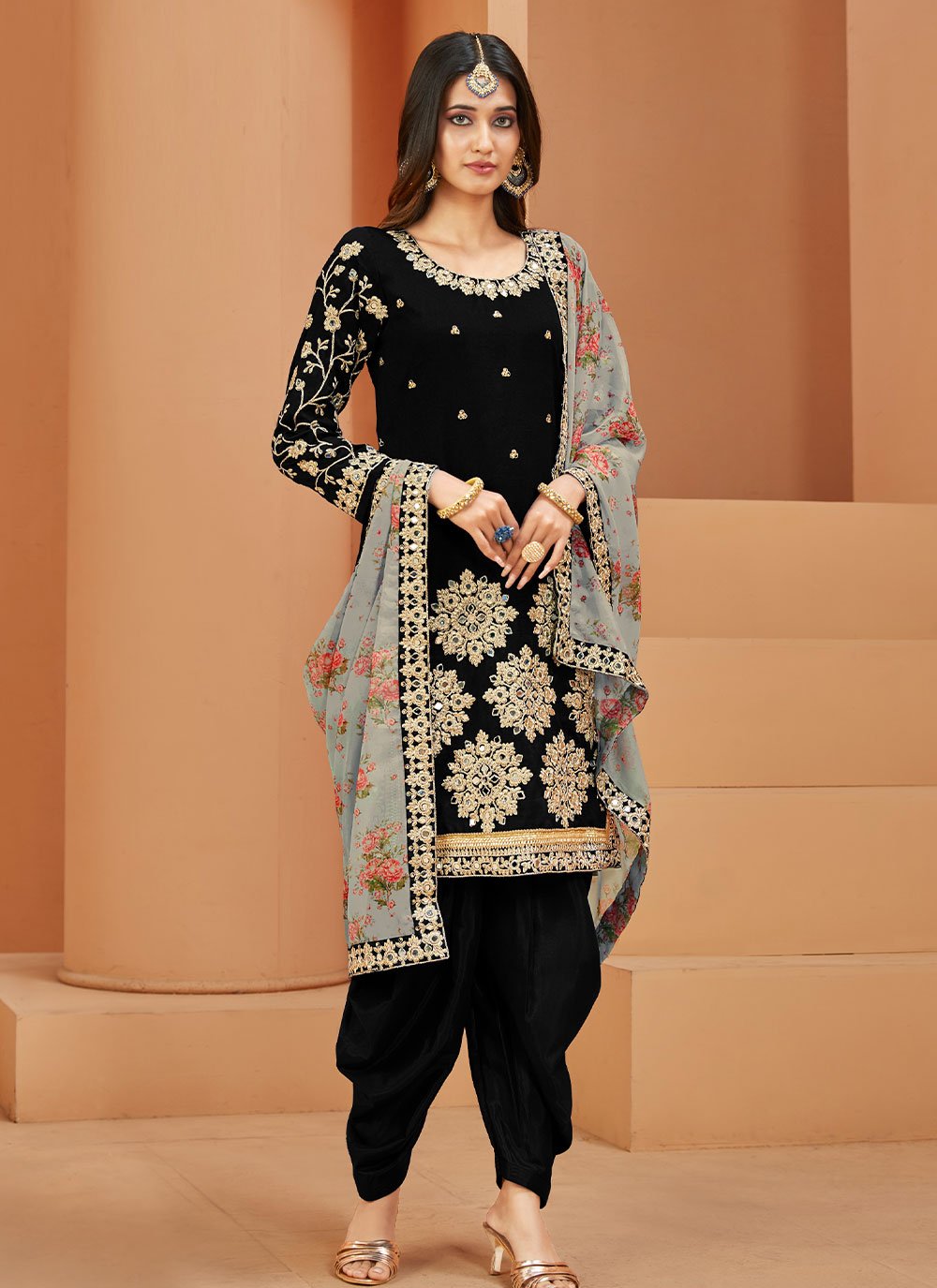 Salwar Suit Art Silk Black Embroidered Salwar Kameez