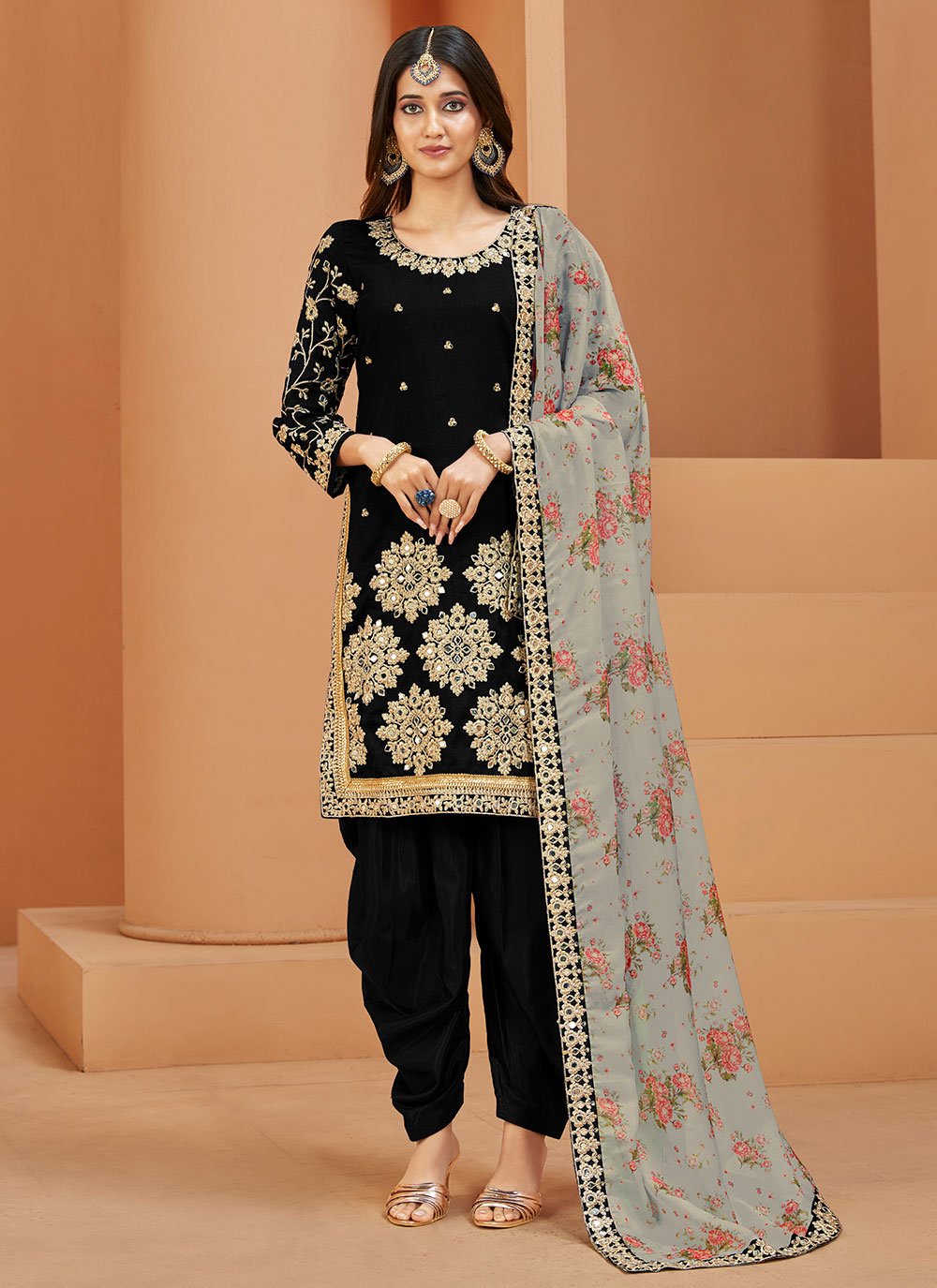 Salwar Suit Art Silk Black Embroidered Salwar Kameez