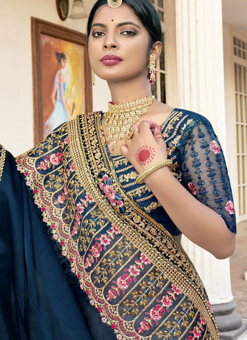 Classic Art Silk Blue Embroidered Saree