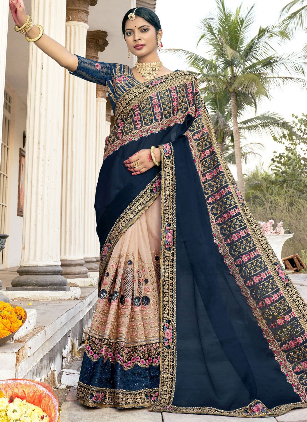 Classic Art Silk Blue Embroidered Saree