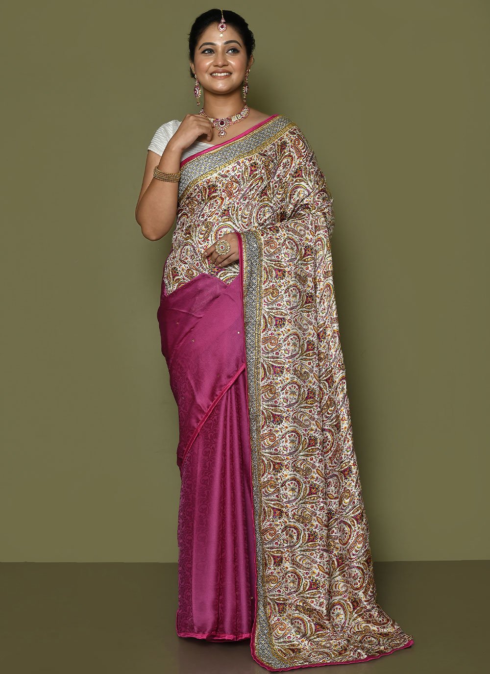 Classic Art Silk Fuchsia Embroidered Saree