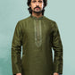 Kurta Pyjama Art Silk Green Embroidered Mens