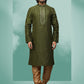 Kurta Pyjama Art Silk Green Embroidered Mens