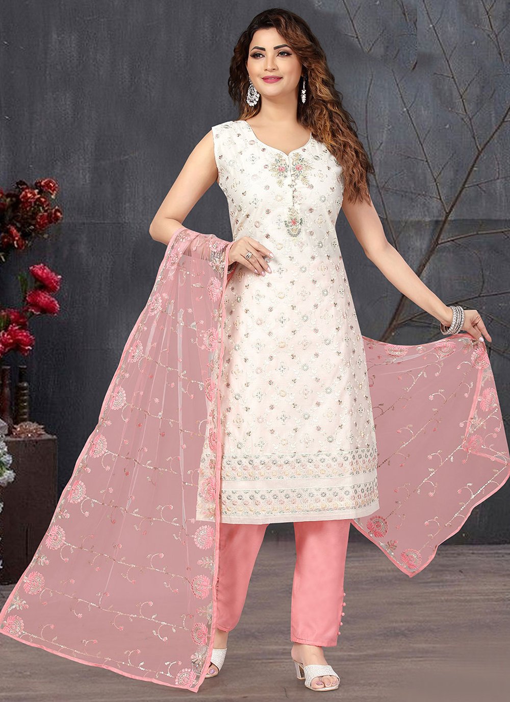 Trendy Suit Art Silk Peach Embroidered Salwar Kameez